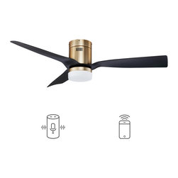 CARRO - CARRO Flush Mount Ceiling Fan with Dim LED Light and Remote 10 Speed DC Motor, Gold/Black, 52" - Ceiling Fans