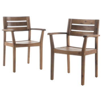 GDF Studio Stamford Outdoor Acacia Wood Dining Chairs, Set of 2, Teak