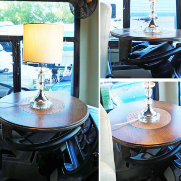 Custom Detachable Round Table for RV Steering Wheel — Natural Walnut