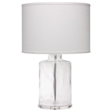 Napa Table Lamp, Clear Hammered Glass With Classic Drum Shade, White Linen