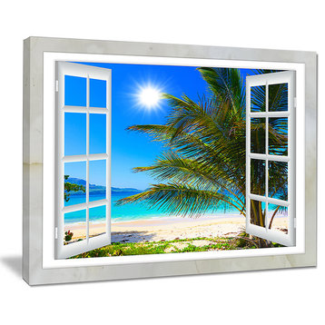 "Window Open To Beach With Palm" Seashore Wall Art, 20"x12"