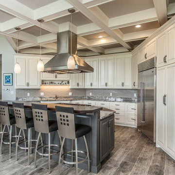 White Kitchen with Grey Island