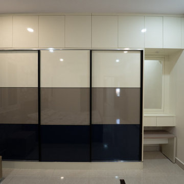 Luxury Matte Blue Wardrobe with Gold Hardware