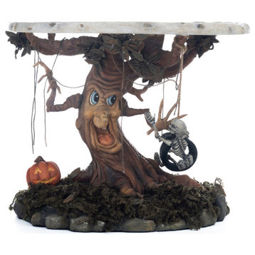 Katherine's Collection Halloween Hollow 11"x7" Tree Cake Plate, Brown/Green