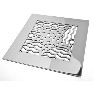 Shower Drain Cover, 4.25 Inch Square, Star Fish Design by Designer Drains, Brushed Stainless Steel/Nickel