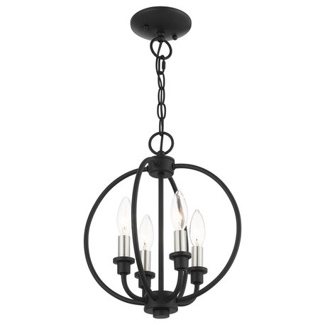 Milania 4 Light Black/Brushed Nickel Convertible Globe Chandelier/Semi-Flush