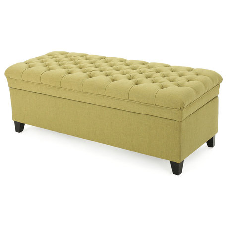 GDF Studio Laguna Tufted Storage Ottoman, Fabric Green