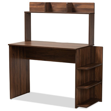 Ilda Modern Contemporary Walnut Brown Finish Wood Desk With Shelves