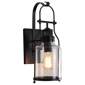 Industrial Loft Rust Metal Lantern Single Wall Sconce with Clear Glass