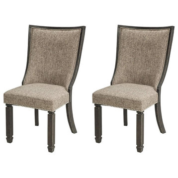 Set of 2 Dining Chair, Padded Polyester Seat With Curved Backrest, Almost Black