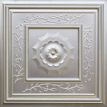 24"x24" Faux Tin Ceiling Tiles, Glue-up or Drop-in, Set of 6, Silver
