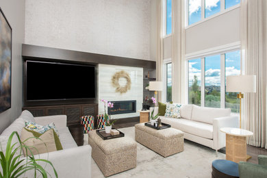 Design ideas for a transitional living room in Edmonton.