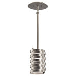 Kichler - Mini Pendant 1-Light, Brushed Nickel - This 1 light mini pendant from the Roswell collection will create a unique impression in your home. The Brushed Nickel outer finish and beautiful Satin Etched Glass form a distinctive, linear design.