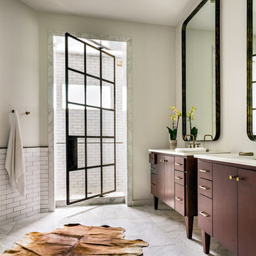 Bespoke Brass Framed Mirrors and Custom Made Pivoting Brass Shower Door
