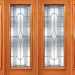 Art Deco Beveled Glass Exterior Double Door and Two Sidelite - Front Doors