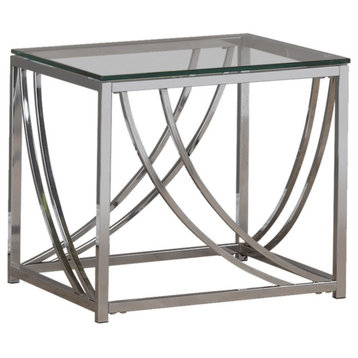 Tempered Glass Top End Table With Metal Tubular Legs, Chrome And Clear
