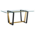 Armen Living - Kai 72" Glass Tabletop Dining Table With Gold and Black Base - Give a sleek and stylish update to your dining space with our Kai Rectangular Dining Table in Glass top and Stainless Steel base by Armen Living. Playing with clean lines and contrasting finishes, our dining table brings modern drama and elegance to your home. The rectangular, glass tabletop beautifully balances on a sleek metal base. The sharp angles and contrasting stainless steel finish lend a touch of polish and definition to our dining table. Chic and versatile, the Kai dining table can serve as the perfect complement to your kitchen, dining room, or living space. This rectangular table is generously proportioned to comfortably seat up to 6 people. Enjoy casual and formal meals around this statement piece as it both blends and refines your home decor. The table is crafted from high-quality material to ensure durability and aesthetic for years to come. The Kai Rectangular Dining Table is available in a Glass tabletop with a Matte Black Iron and Brushed Stainless Steel base or Brushed Gold and Stainless Steel base, to add a perfect touch of polish and sophistication to your home.