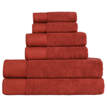 6 Piece Turkish Cotton Jacquard Hand Bath Towel, Maroon