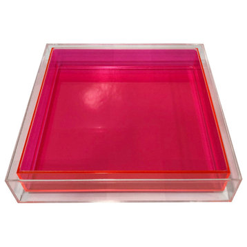 Neon Encased Lucite Tray, Pink