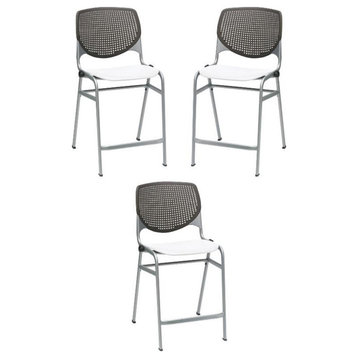 Home Square Plastic Counter Stool in Brownstone/White - Set of 3