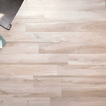 Wood-look tiles with auto-leveling technolgy