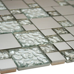 White Raindrop and Silver Metallic Square Glass Mosaic Tiles - Home Accessories & Decor