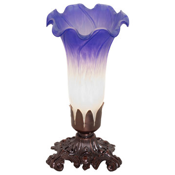 8 High Blue/White Pond Lily Victorian Mini Lamp