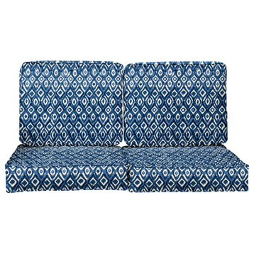 Indigo Graphic Corded Outdoor Deep Seating Loveseat Cushion Set, 30x27x5