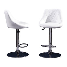 Set of 2 Modern Adjustable Counter Swivel Pub Style Bar Stools / Barstools, Whit