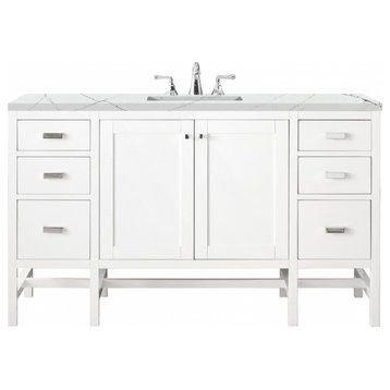 60" Transitional Glossy White Single Sink Bathroom Vanity, James Martin