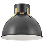 Hinkley Lighting - Hinkley Lighting Argo 1-Light Indoor Small Flush Mount, Satin Black, 3481SK - Argo is brilliantly basic in design but has all the right details to make it shine. The smooth lines of its dome have a vintage, industrial feel but modern updates, make Argo contemporary. Heavy straps and decorative screws secure the dome to the cap in this clean and stylish profile.