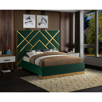 Vector Upholstered Bed, Green, King, Velvet
