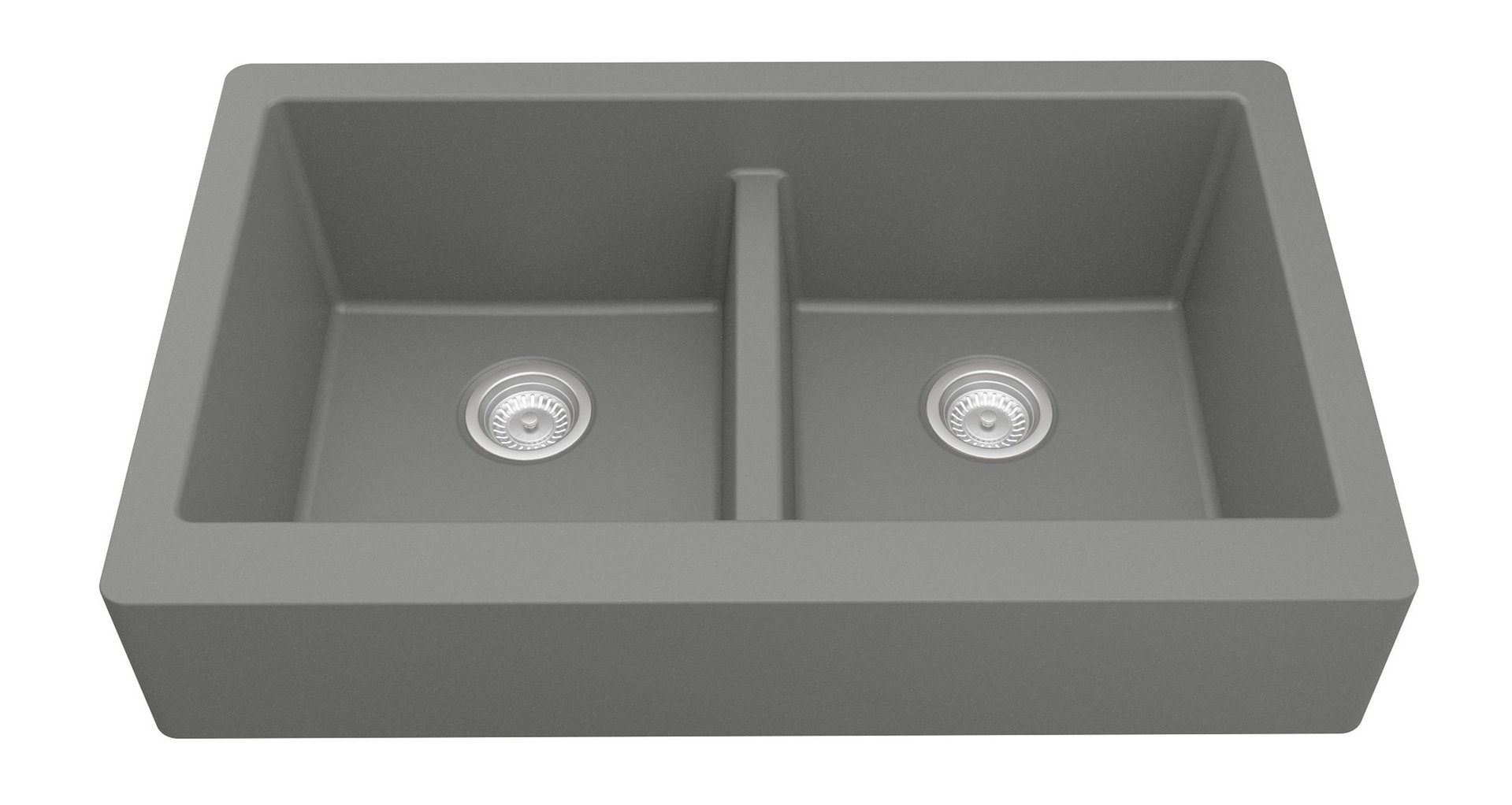 Karran Retrofit Farmhouse Quartz 34" Double Bowl Sink, Grey