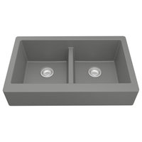 Karran Retrofit Farmhouse Quartz 34" Double Bowl Sink, Grey