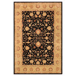 Bareens Designer Rugs - Bohemien Ziegler Olivia Black Gold Hand-Knotted Wool Rug - 9'0'' x 11'11'' - Enhance the ambiance of your home with this magnificent Persian-influenced Turkish hand-knotted rug made by skilled artisans capable of creating the most exceptional vegetable dyes and hand-spun wool. This exquisite handmade rug is a one-of-a-kind Peshawar Kafkaz, otherwise identified as Chobi, Chobi Peshawar, Oushak, or Ziegler rug. These handmade rugs are crafted in Pakistan utilizing superior-quality wool imported from Australia, New Zealand, and Korea in two types of weaves: the Persian weave and the Mori weave. This rug is meticulously crafted by hand using the finest natural vegetable dyes extracted from local plants. The artisans use a blend of hand-spun local and fine merino wool, resulting in a rug with a compelling texture, higher lanolin content, and longer staple. The artisans occasionally incorporate natural or artificial silk into the pile to enhance specific motifs. The finished product is an awe-inspiring execution of flawless design and an understated palette that exudes elegance.