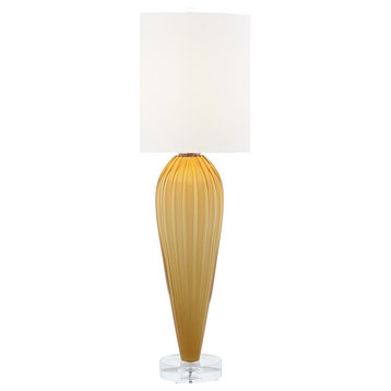 Classic Tapered Teardrop Shaped Art Glass Table Lamp Amber 35 in Ribbed Curved