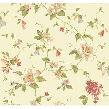 York Wallcoverings Blooms AK7451 Floral Trail Wallpaper, Tan