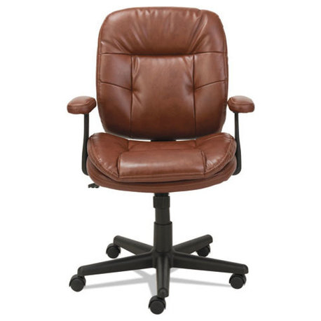 Swivel/Tilt Leather Task Chair, Fixed T-Bar Arms, Chestnut Brown