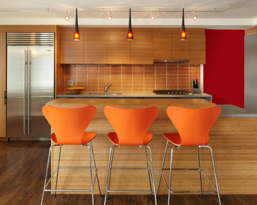 orange bar stools kitchen