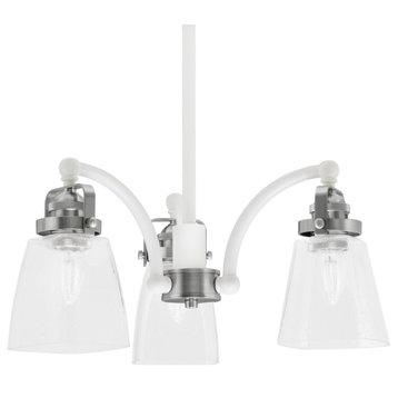 Easton 3 Light, Chandelier, White & Brushed Nickel, 4.5" Square Clear Bubble