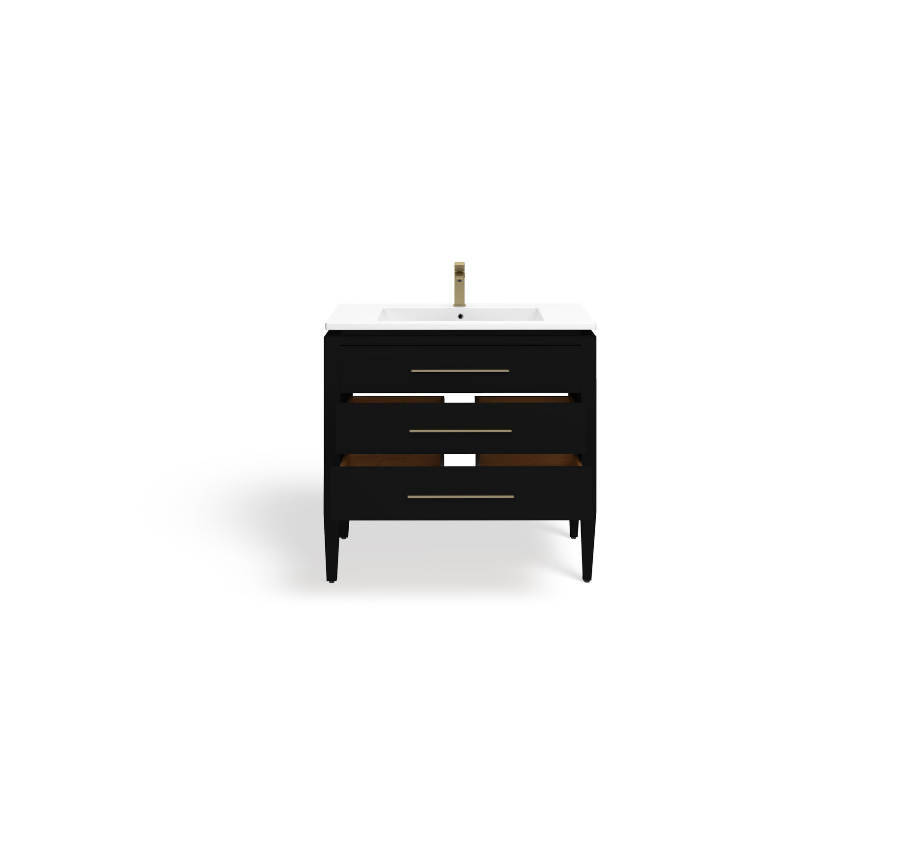 Grace Bathroom Vanity, Black With Brass Trim, 36", Single Sink, Freestanding