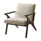 Mid Century Fabric and Wood Arm Chair, Beige