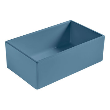 Austen 30" Farmhouse Fireclay Single Bowl Kitchen Sink, Matte Blue and Care Kit