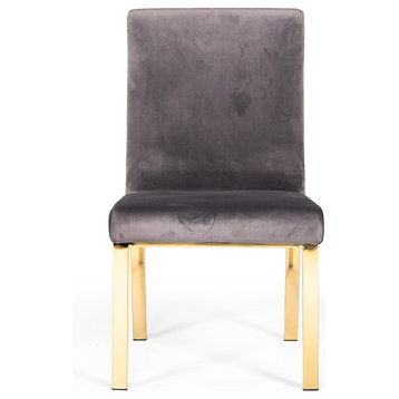 Modrest Reba Modern Gray Velvet and Gold Dining Chair, Set of 2