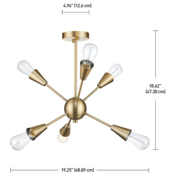 Novogratz x Globe Clementine 6-Light Matte Gold Semi-Flush Mount Ceiling Light