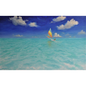Large Original Tropical Seascape Sailing Fine Art Painting With Turquoise Ocean