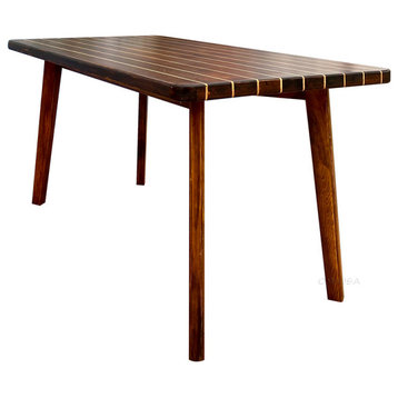 Nautical Table With Inlay Wood Stripes, Medium