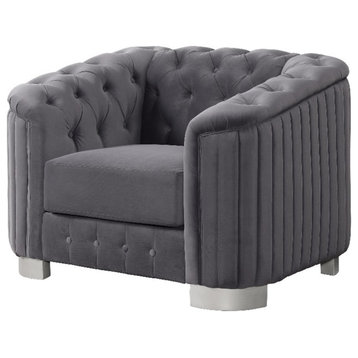 Furniture of America Ellon Glam Fabric Tufted Chair in Dark Gray