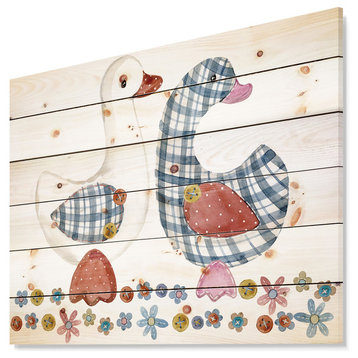 Designart Goose Cartoon Farm Animal Cute Pet Water Wood Wall Art 20x15