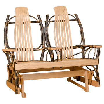 Hickory Log Double Glider with Center Arm, Hickory & Oak